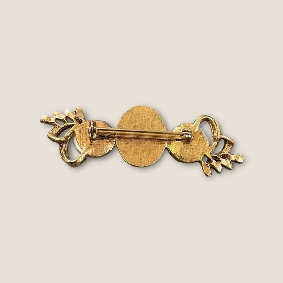 Vintage  faux Pearl &  faux Onyx Art Deco Inspired Brooch Gold Tone - Picture 4 of 5